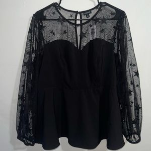 Peplum Stretch Woven Glitter Star Organza Top